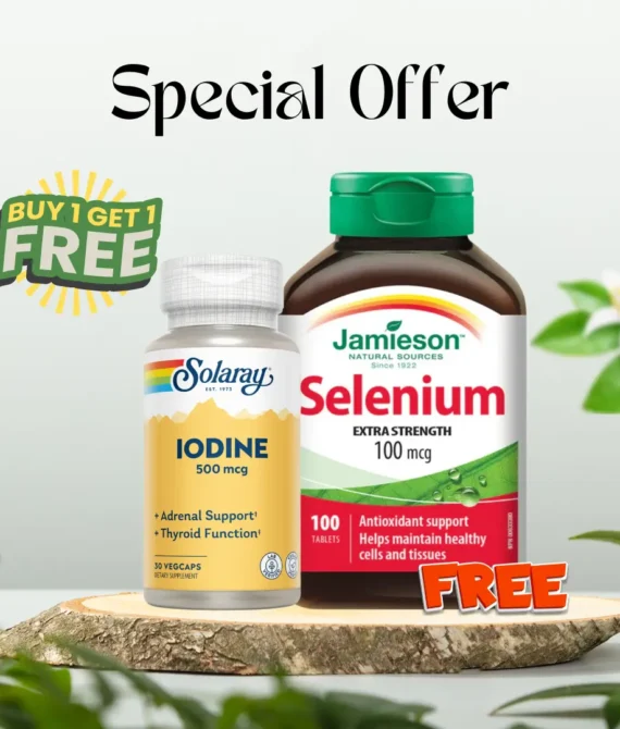 Solaray Iodine 500Mcg 30Cap + Jamieson Selenium 100Mcg 100Tabs (Offer 1+1)